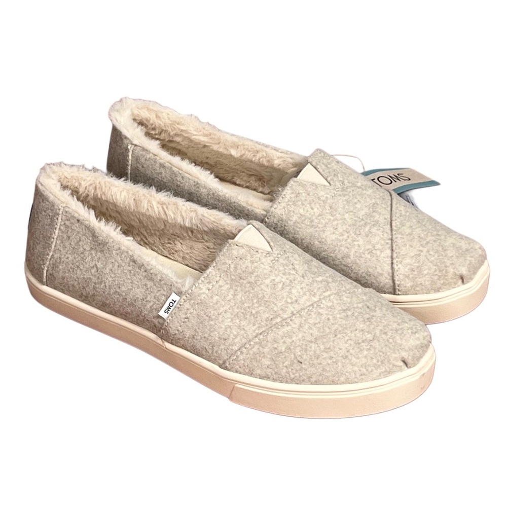 NWT TOMS Women's Alpargata Cozy Felt & Faux Shearling Flats Natural Sz 7